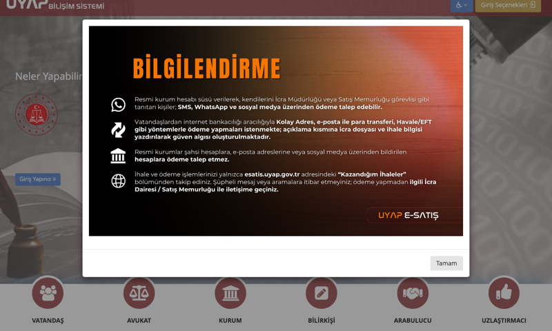 e-Satış UYAP — strona główna