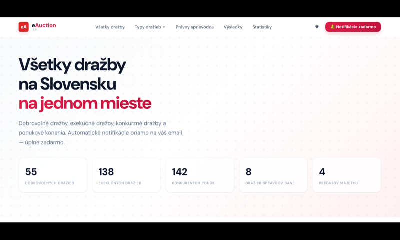 eAuction.sk — homepage