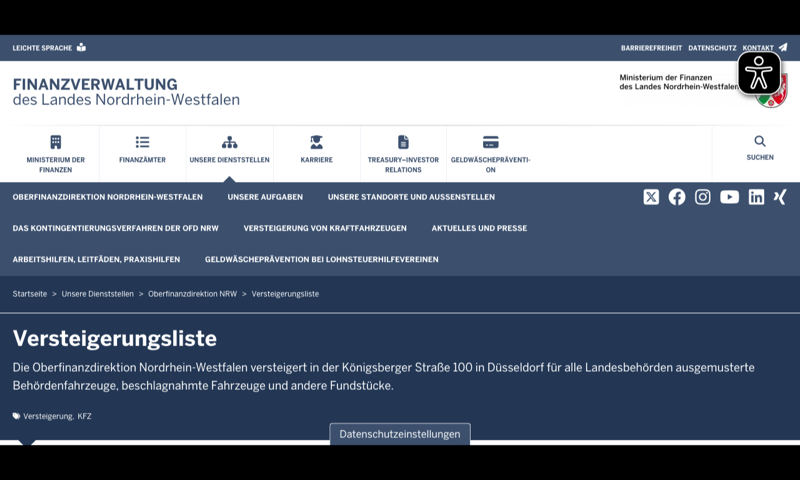 Oberfinanzdirektion NRW — Vehicle Auctions — homepage